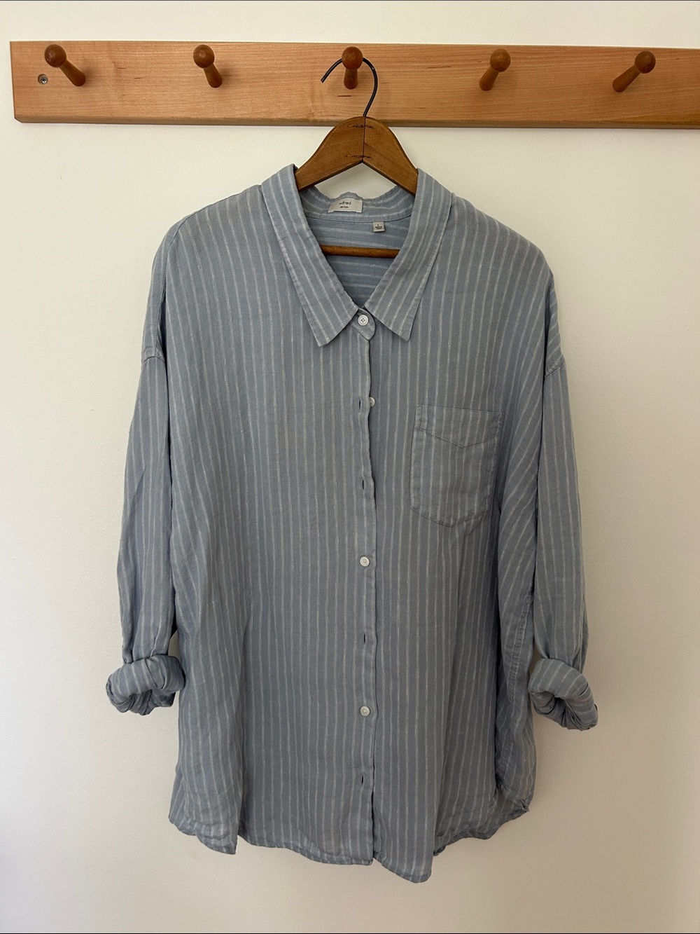 Wilfred (Aritzia) Blue & White Stripe Linen Shirt